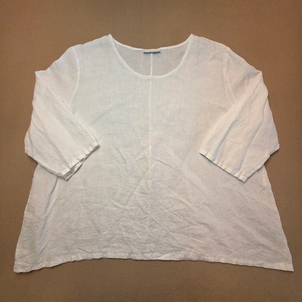 Bryn Walker Light Linen Bex Shirt White Sz 1X Relaxed Fit 3/4-Sleeve Made In USA